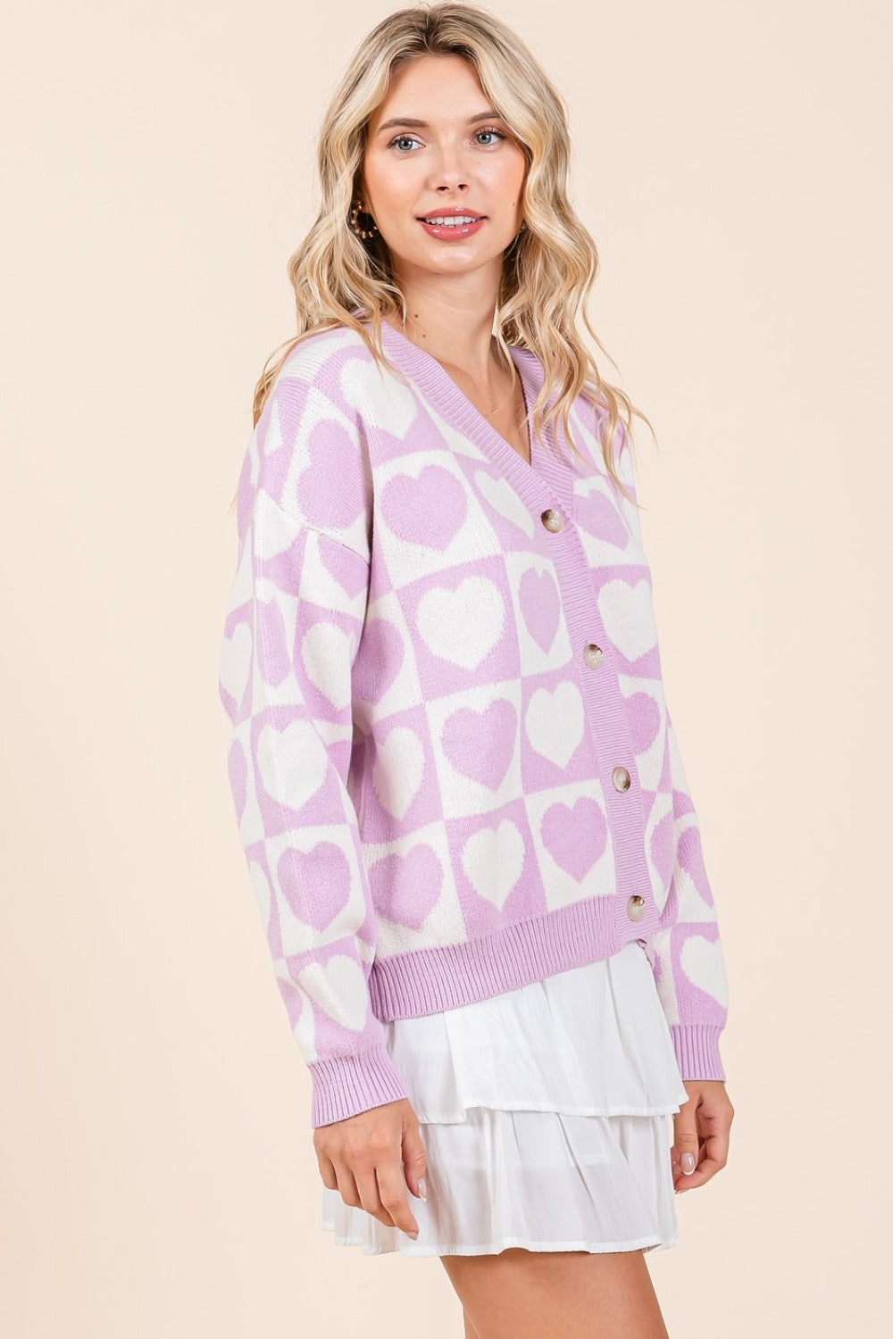 Blue Zone Planet | Mittoshop Checkered Heart Button Down Cardigan-TOPS / DRESSES-[Adult]-[Female]-2022 Online Blue Zone Planet