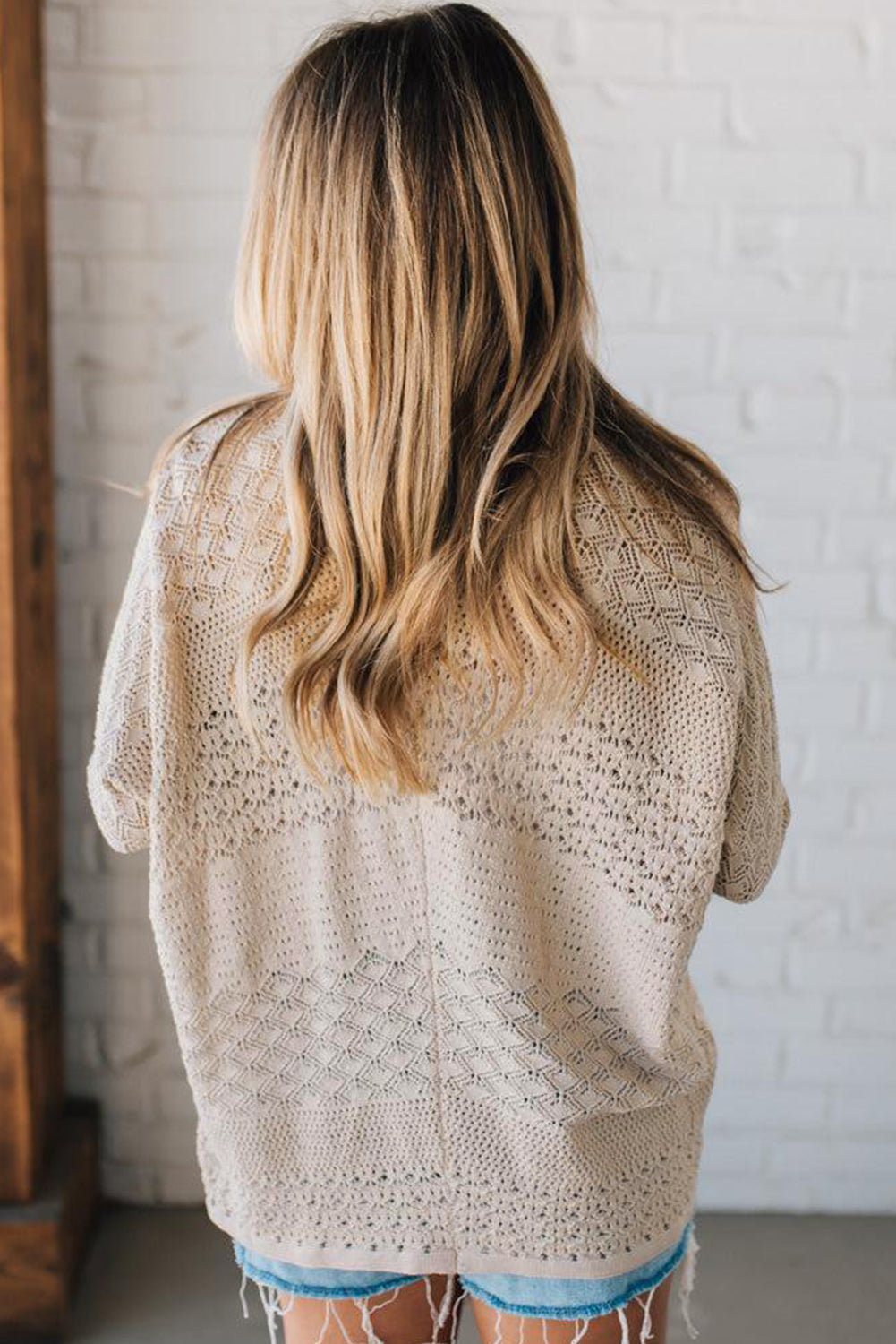 Lapis Mix Pattern Hollowed Knit Open Front Cardigan-Sweaters & Cardigans/Cardigans-[Adult]-[Female]-2022 Online Blue Zone Planet