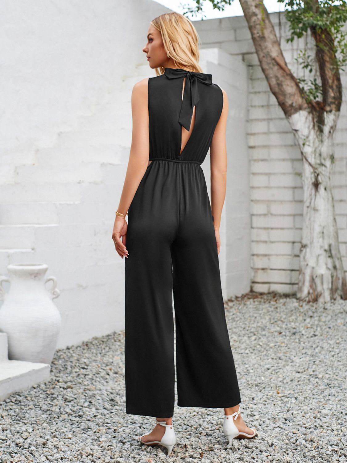 Cutout Tied Wide Leg Sleeveless Jumpsuit-[Adult]-[Female]-2022 Online Blue Zone Planet