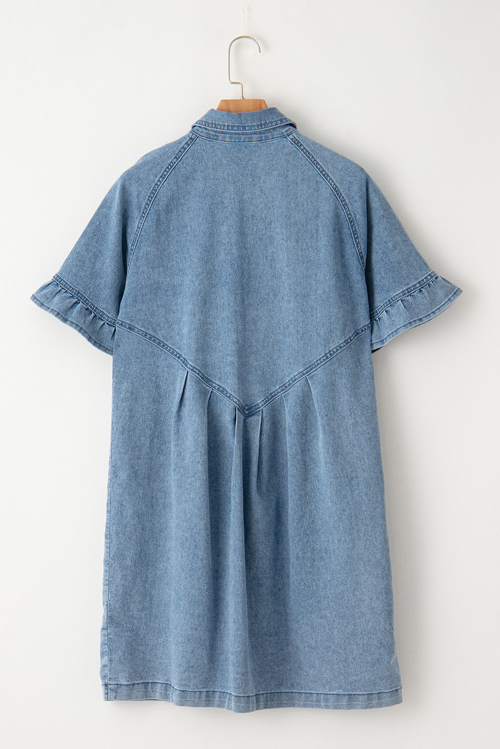 Black Frilled Short Sleeve Button Up Loose Denim Shirt Dress-TOPS / DRESSES-[Adult]-[Female]-2022 Online Blue Zone Planet