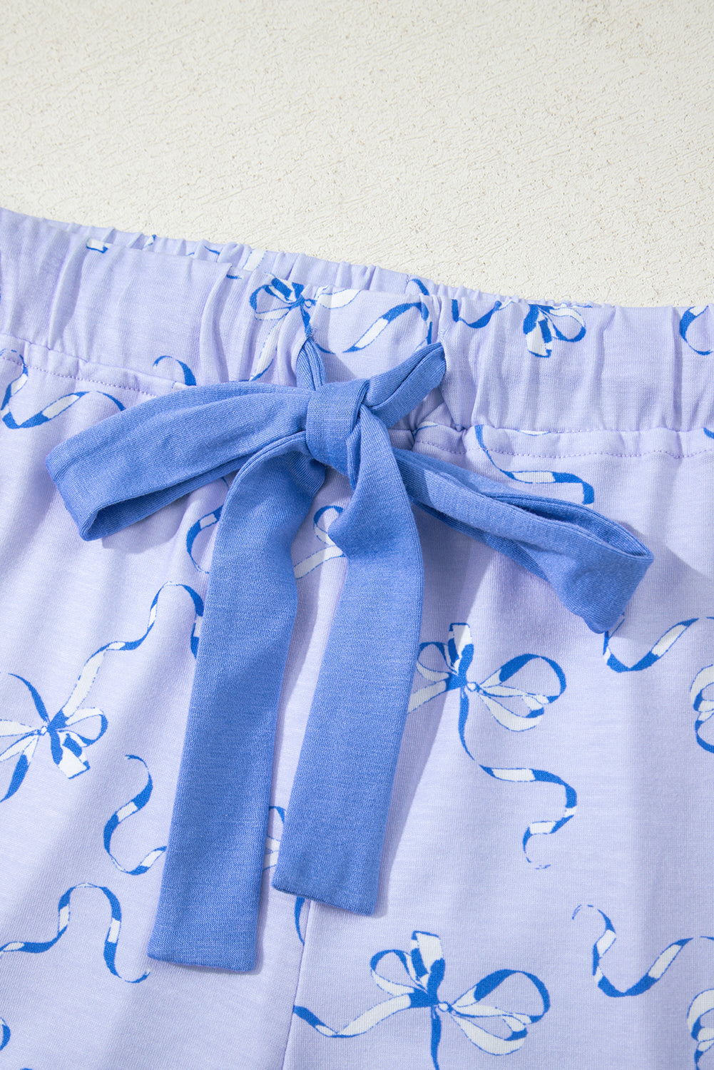 Sky Blue Bow Printed Ruffled Short Lounge Set-Loungewear & Sleepwear/Loungewear-[Adult]-[Female]-2022 Online Blue Zone Planet
