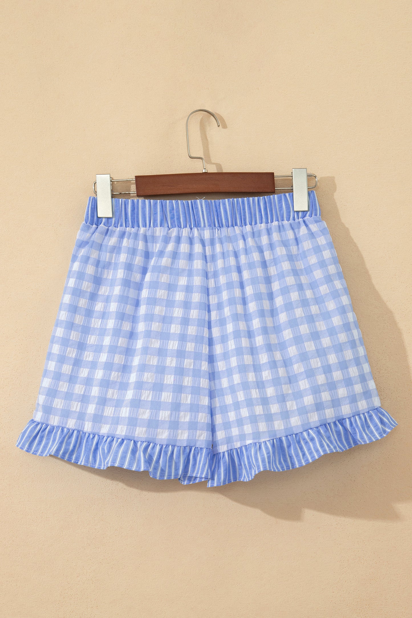 Red Gingham Print Ruffle Striped Detail Lace Tie Shorts-Bottoms/Casual Shorts-[Adult]-[Female]-2022 Online Blue Zone Planet