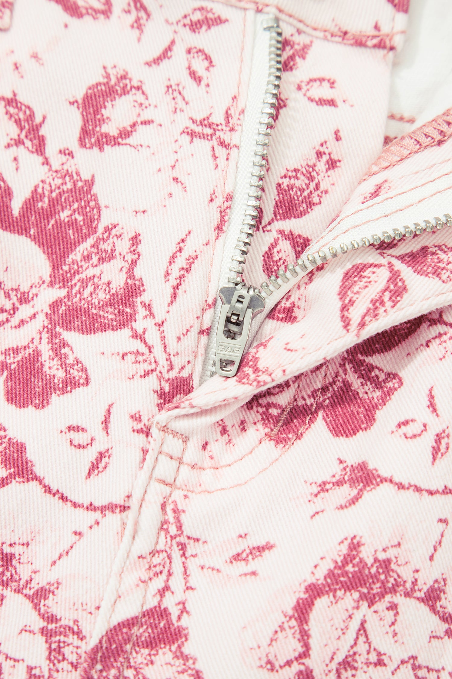 Pink Vintage Floral Print Denim Shift Pants-Bottoms/Jeans-[Adult]-[Female]-2022 Online Blue Zone Planet