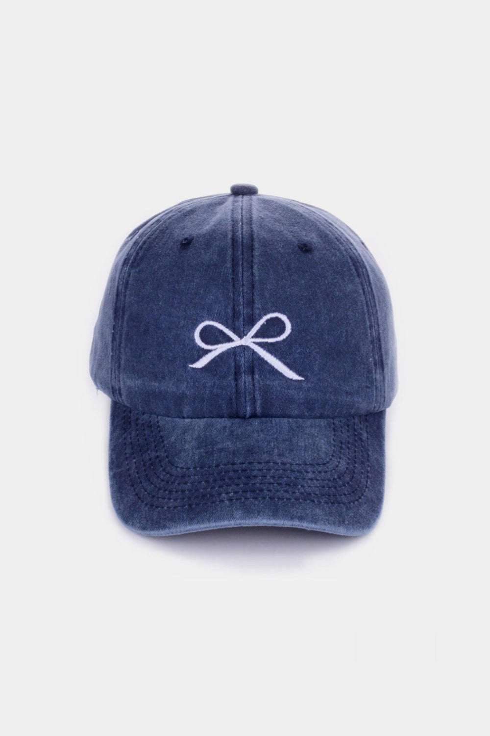 Zenana Bow Embroidered Washed Cotton Caps-BASEBALL HATS-[Adult]-[Female]-Navy-One Size-2022 Online Blue Zone Planet