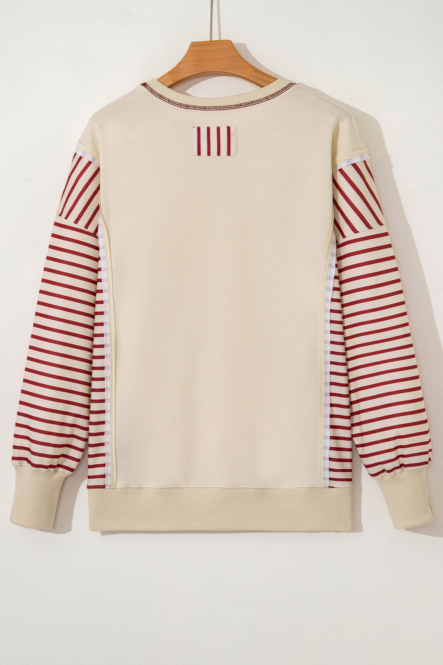 Red Stripe Sleeve Patchwork Casual Knit Top-Tops/Long Sleeve Tops-[Adult]-[Female]-2022 Online Blue Zone Planet
