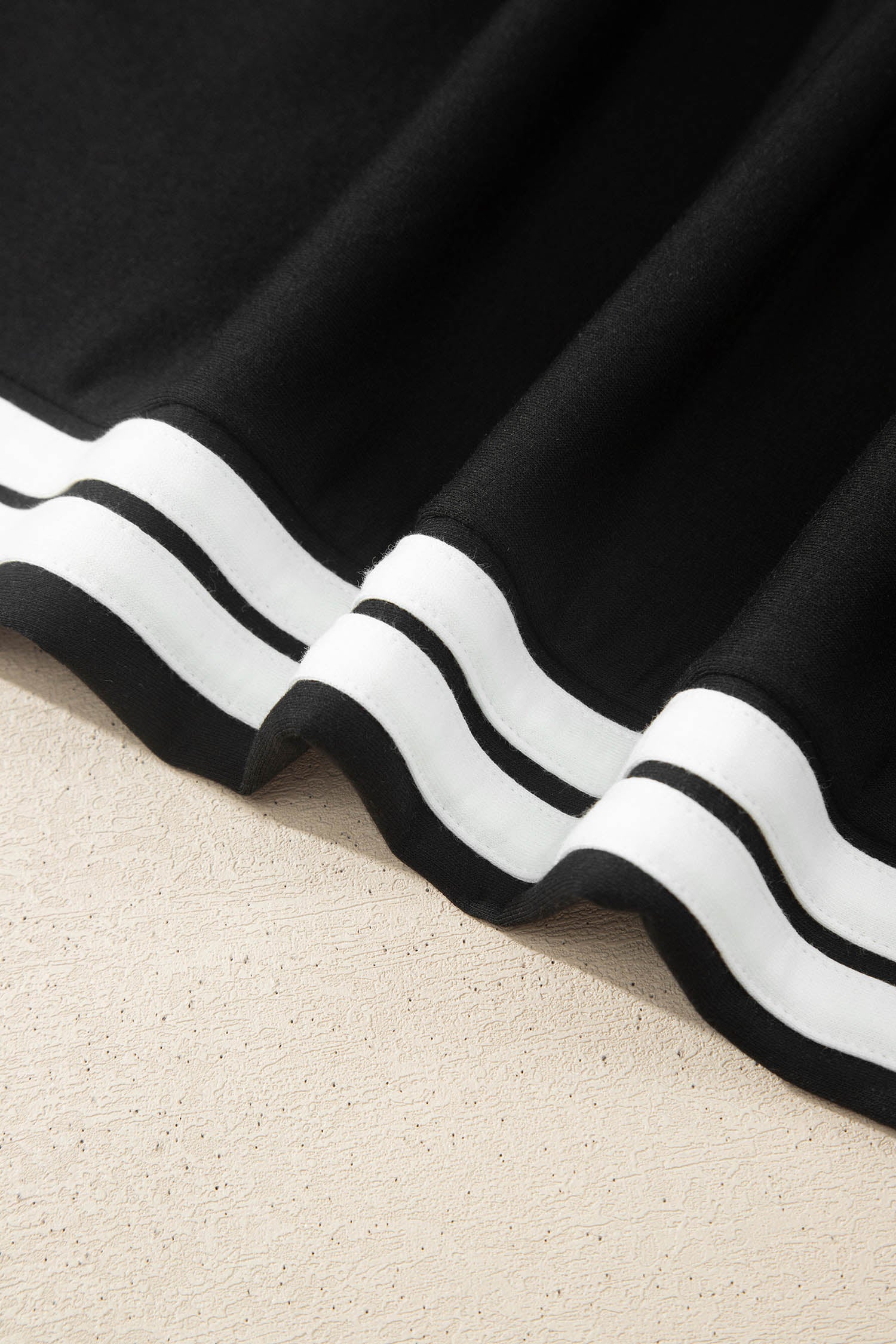 Black Varsity Striped Detail Loose Tee Jogger Pants 2pcs Outfit-Two Piece Sets/Pant Sets-[Adult]-[Female]-2022 Online Blue Zone Planet