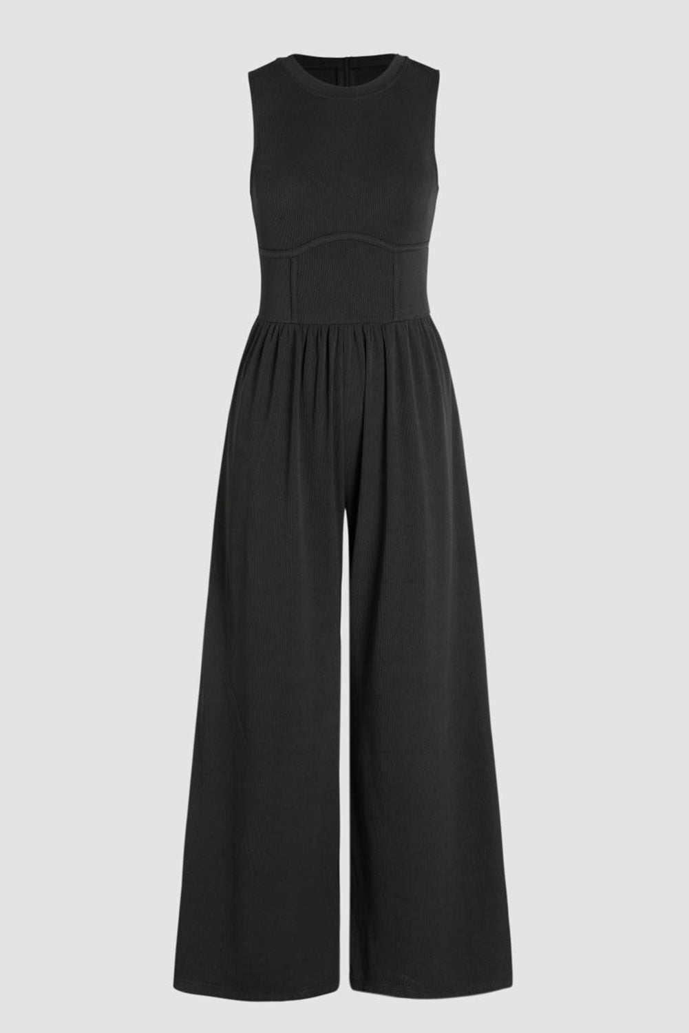 Black Cinched Waist Sleeveless Wide Leg Jumpsuit Blue Zone Planet