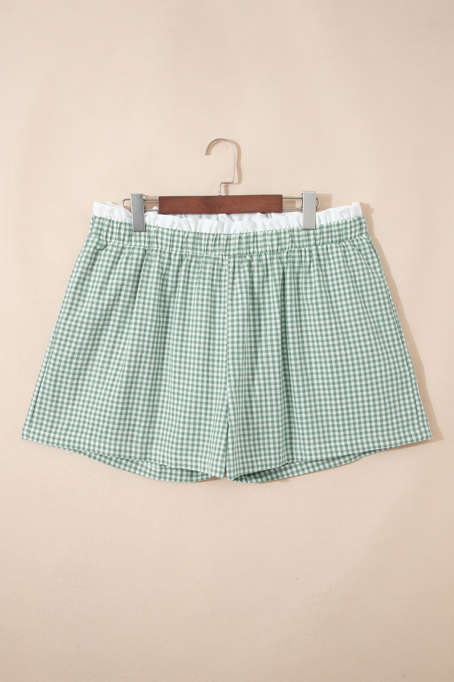 Green Contrast Trim Plaid Print Plus Size Shorts-Plus Size/Plus Size Bottoms-[Adult]-[Female]-2022 Online Blue Zone Planet