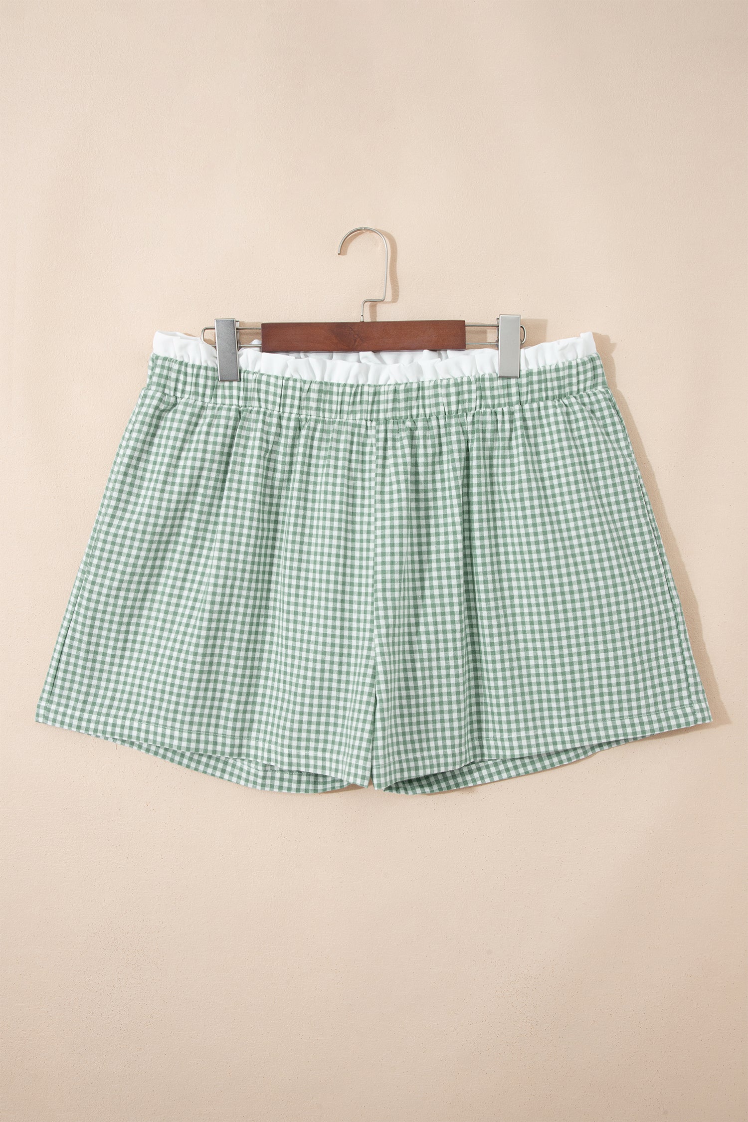 Green Contrast Trim Plaid Print Plus Size Shorts-Plus Size/Plus Size Bottoms-[Adult]-[Female]-2022 Online Blue Zone Planet