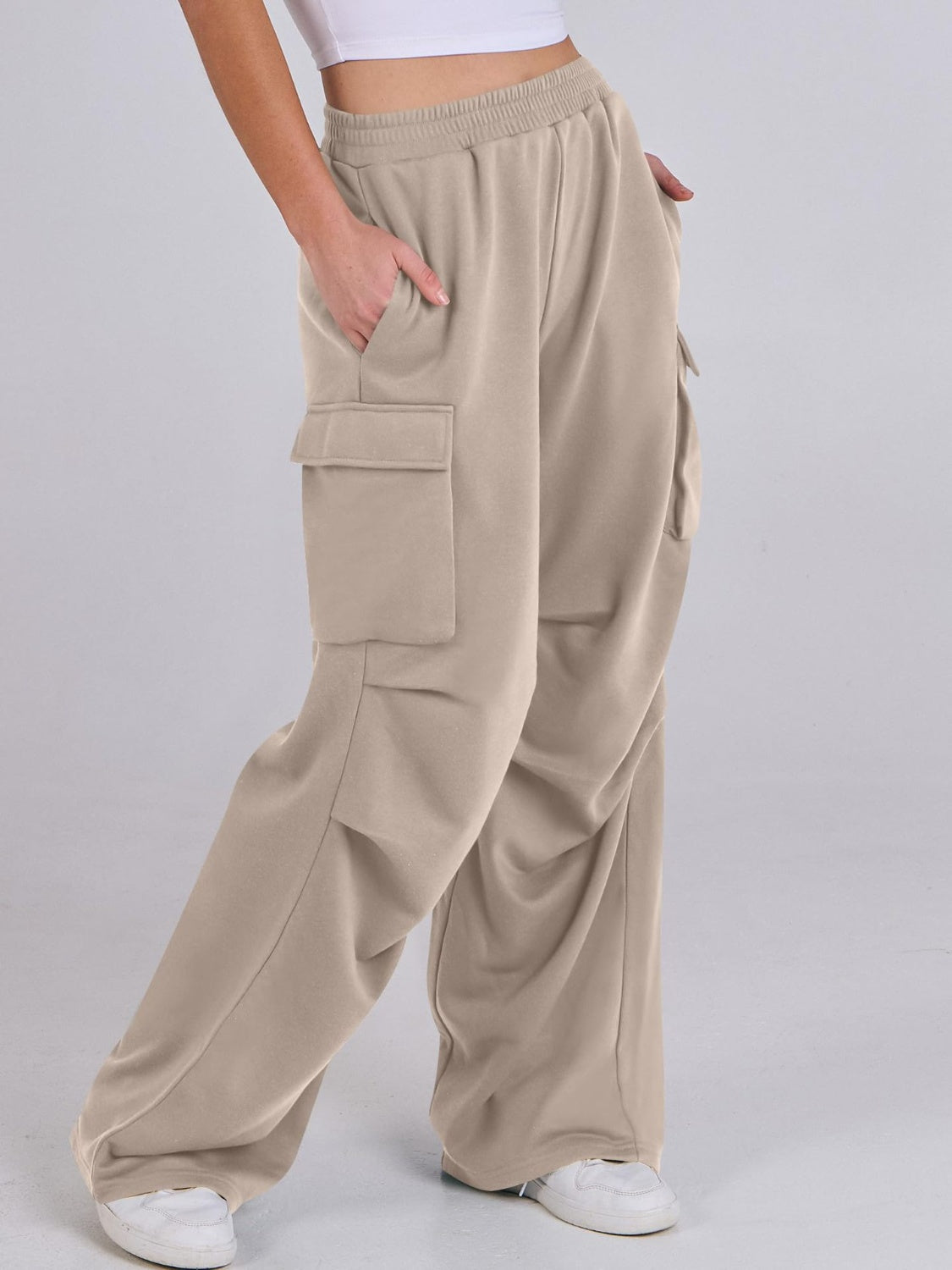 Blue Zone Planet | Elastic Waist Wide Leg Pants with Pockets-BOTTOMS SIZES SMALL MEDIUM LARGE-[Adult]-[Female]-2022 Online Blue Zone Planet