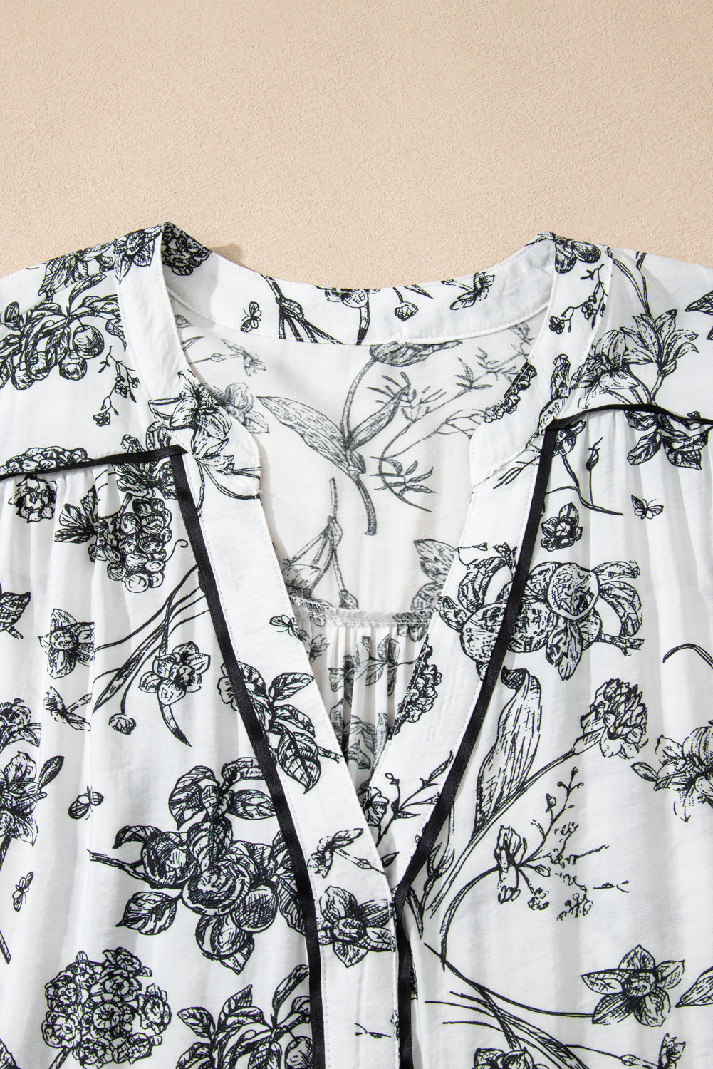 Black Floral Print Piping Trim Notched Neck Ruffle Sleeve Plus Size Long Dress-TOPS / DRESSES-[Adult]-[Female]-2022 Online Blue Zone Planet