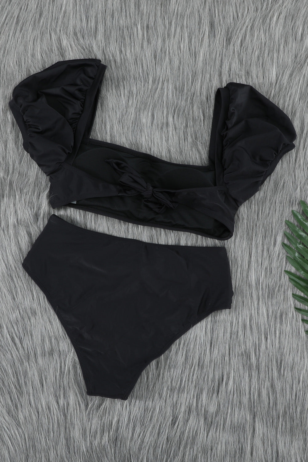 Black Puff Sleeve High Waisted Swimsuit-Bikini Sets-[Adult]-[Female]-2022 Online Blue Zone Planet