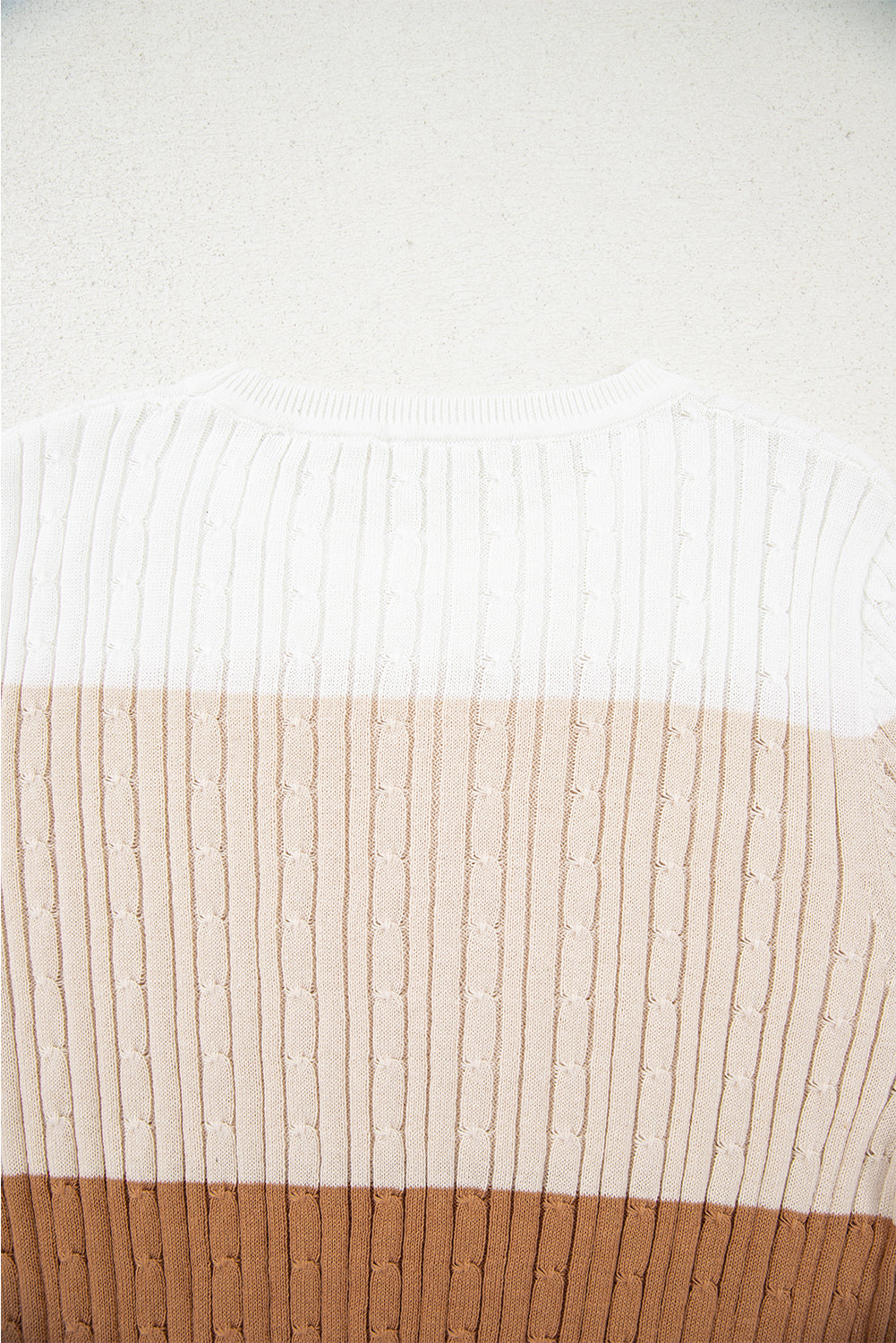 Khaki Colorblock Cable Knit Round Neck Sweater-TOPS / DRESSES-[Adult]-[Female]-2022 Online Blue Zone Planet