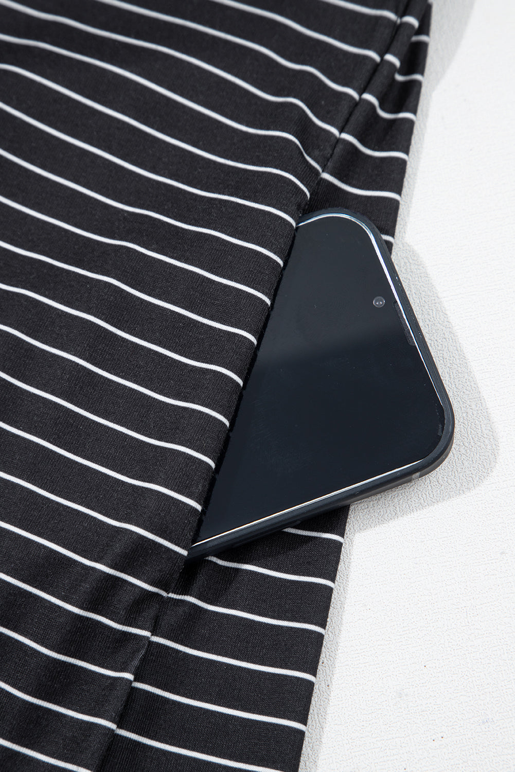 Black Stripe Ruffled Short Sleeve Crew Neck T Shirt Shift Mini Dress-TOPS / DRESSES-[Adult]-[Female]-2022 Online Blue Zone Planet