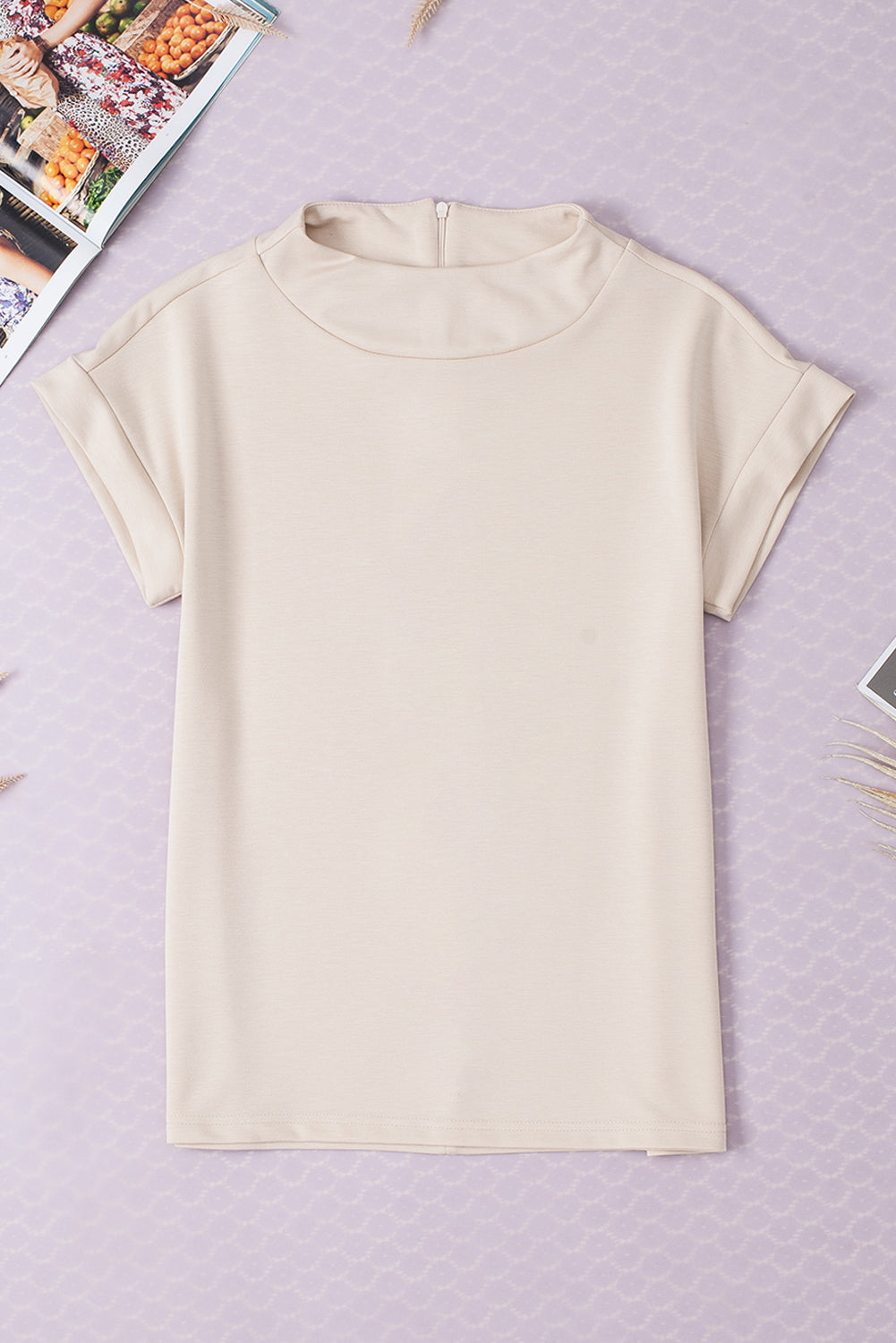Oatmeal Plain Crew Neck Loose Fit Casual Top-Tops/Tops & Tees-[Adult]-[Female]-2022 Online Blue Zone Planet