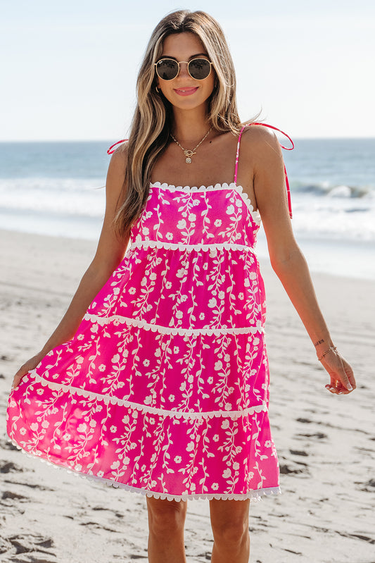 Pink Floral Print Ric Rac Patched Sleeveless Mini Dress-TOPS / DRESSES-[Adult]-[Female]-Pink-S-2022 Online Blue Zone Planet