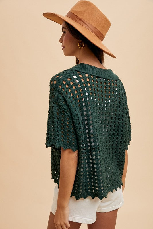 Annie Wear Openwork Johnny Collar Knit Cover Up-TOPS / DRESSES-[Adult]-[Female]-2022 Online Blue Zone Planet