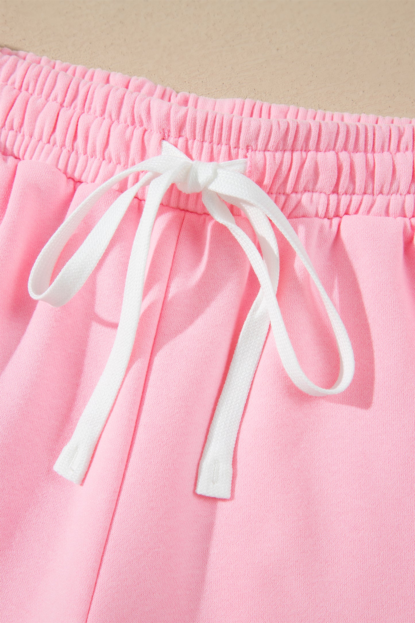 Pink Piping Trim Long Sporty Pullover Drawstring Elastic Waist Shorts Set-Two Piece Sets/Short Sets-[Adult]-[Female]-2022 Online Blue Zone Planet