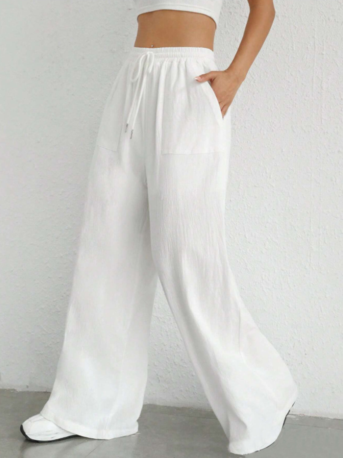 Drawstring Wide Leg Pants-BOTTOMS SIZES SMALL MEDIUM LARGE-[Adult]-[Female]-2022 Online Blue Zone Planet