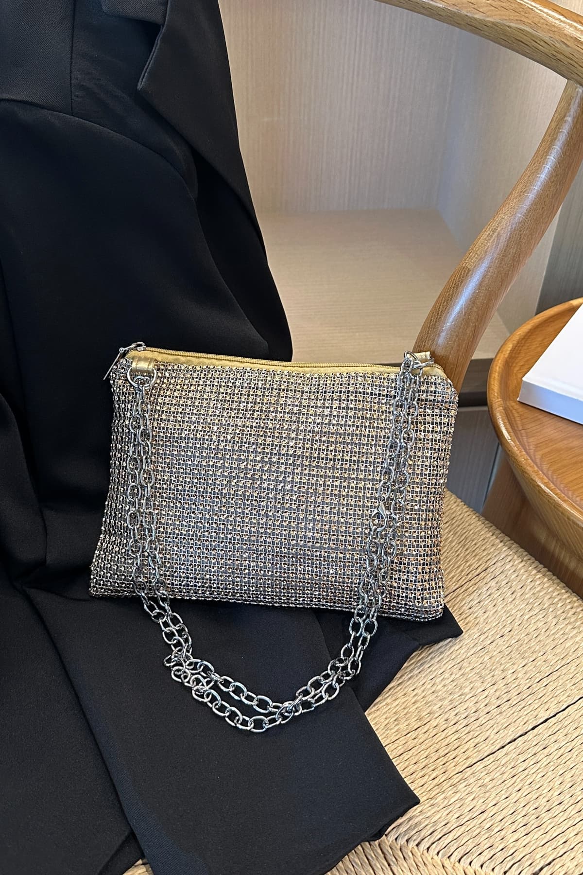 Rhinestone Polyester Chain Crossbody Bag-HANDBAGS-[Adult]-[Female]-2022 Online Blue Zone Planet