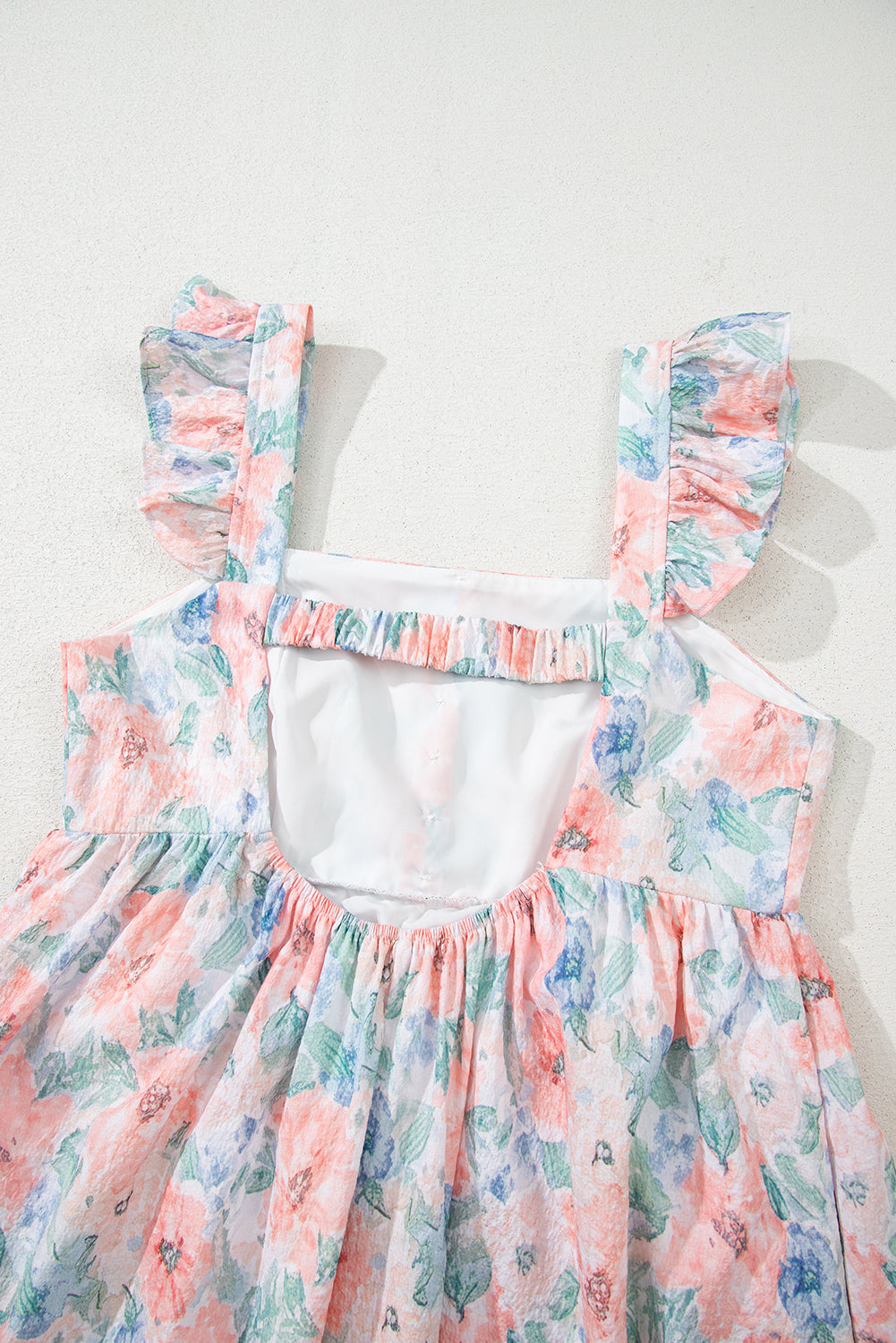 Pink Floral Print Square Neck Backless Long Dress with Slit