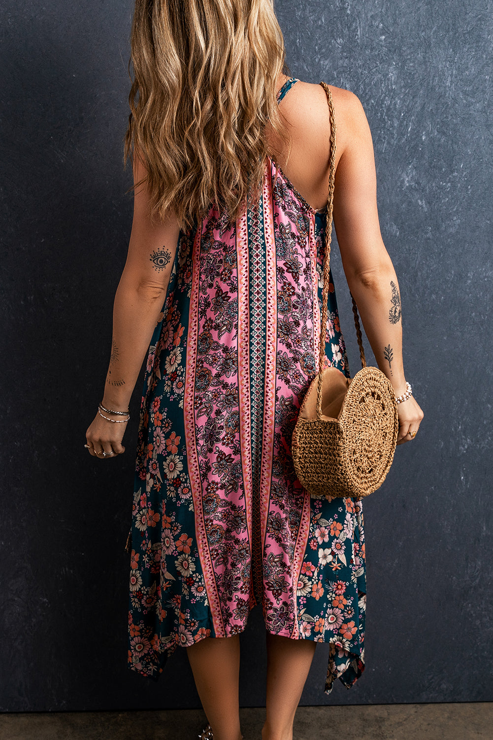 Blue Zone Planet | Pink Bohemian Floral Patchwork Print Long Sundress-TOPS / DRESSES-[Adult]-[Female]-2022 Online Blue Zone Planet