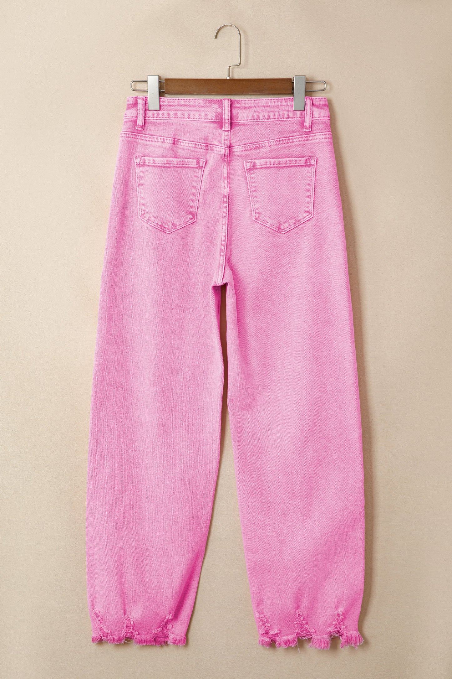 Pink Acid Wash High Waist Uneven Raw Hem Shift Jeans-Bottoms/Jeans-[Adult]-[Female]-2022 Online Blue Zone Planet