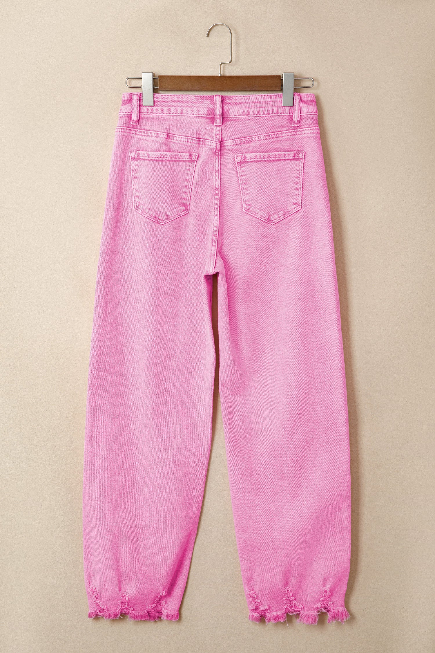 Pink Acid Wash High Waist Uneven Raw Hem Shift Jeans-Bottoms/Jeans-[Adult]-[Female]-2022 Online Blue Zone Planet