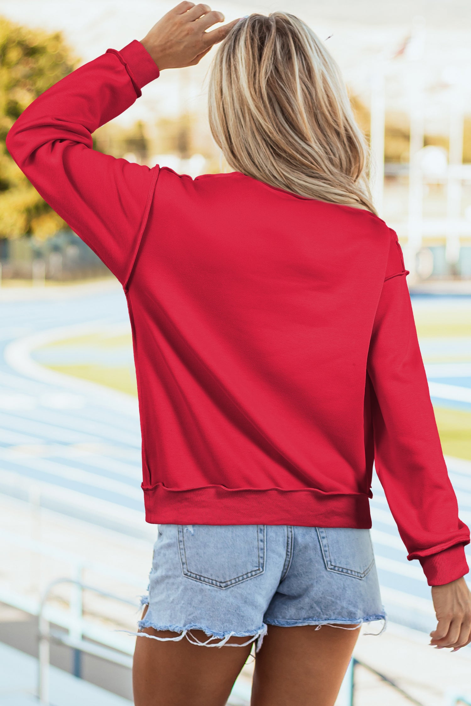 Racing Red Oversize Drop Shoulder Reversible Mock Neck Sweatshirt-Tops/Sweatshirts & Hoodies-[Adult]-[Female]-2022 Online Blue Zone Planet