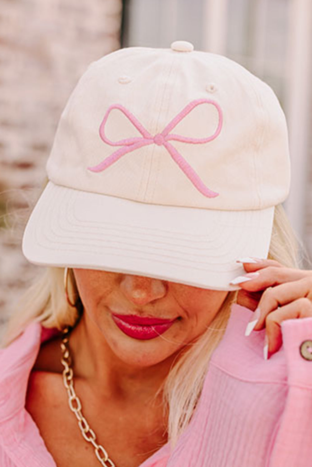 White Girlish Bow Embroidered Baseball Cap-Hats-[Adult]-[Female]-White-ONE SIZE-2022 Online Blue Zone Planet