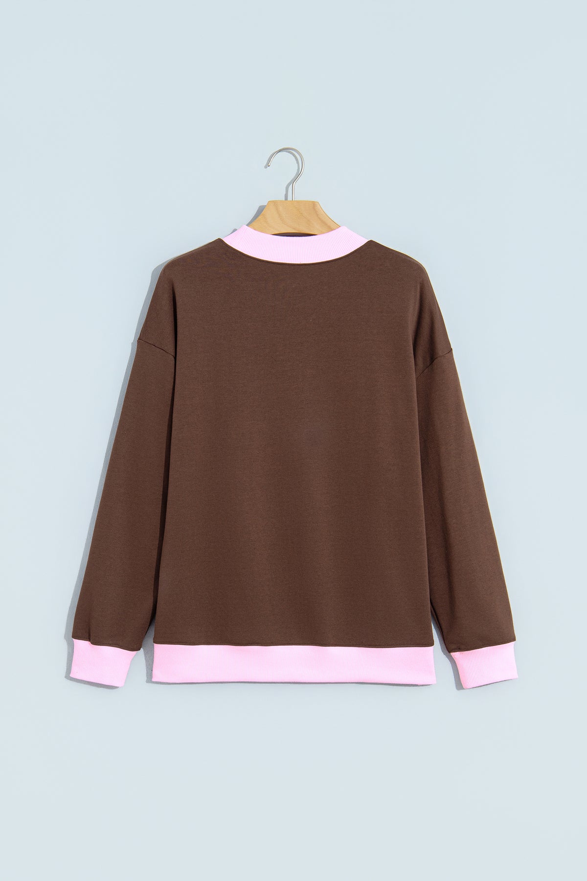 Pink Colorblock Trim Crewneck Long Sleeve Pullover Sweatshirt-Tops/Sweatshirts & Hoodies-[Adult]-[Female]-2022 Online Blue Zone Planet