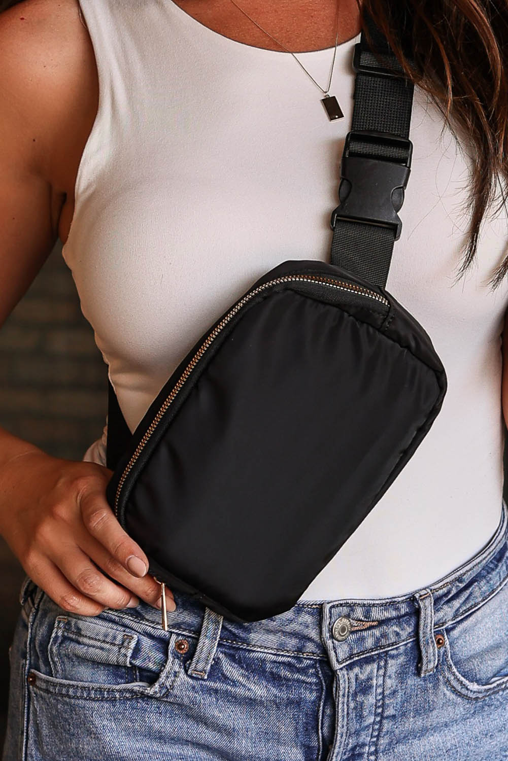 Black Waterproof Zipped Crossbody Chest Bag 20*5*14cm-Shoes & Bags/Crossbody Bags-[Adult]-[Female]-Black-ONE SIZE-2022 Online Blue Zone Planet