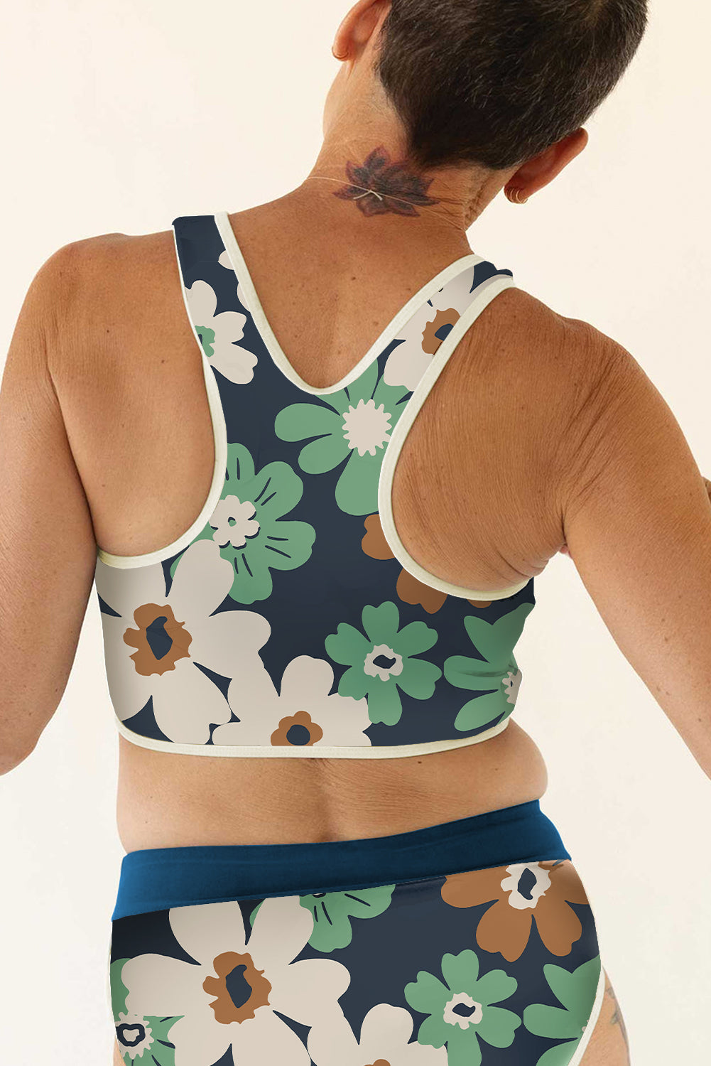 Green Floral Print Zipped Plus Size Two Pieces Bikini-Bikini Sets-[Adult]-[Female]-2022 Online Blue Zone Planet
