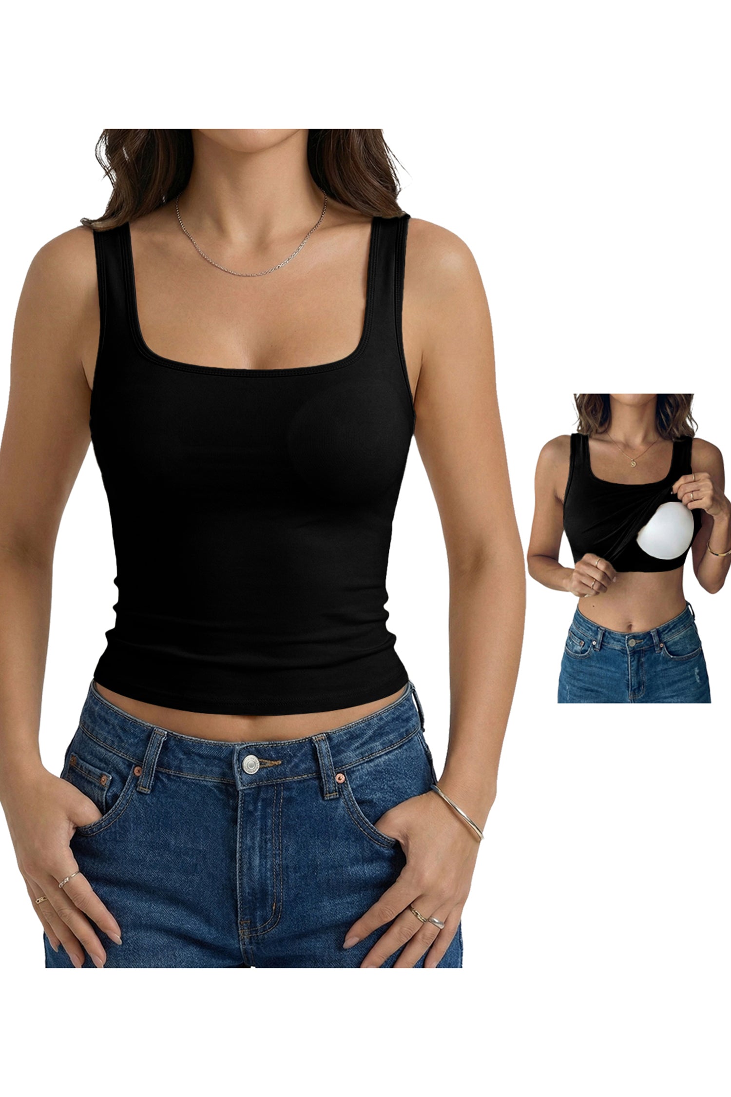 Black Twisted Cross Back Sleeveless U Neck Bra Insert Tank Top-Tops/Tank Tops-[Adult]-[Female]-2022 Online Blue Zone Planet