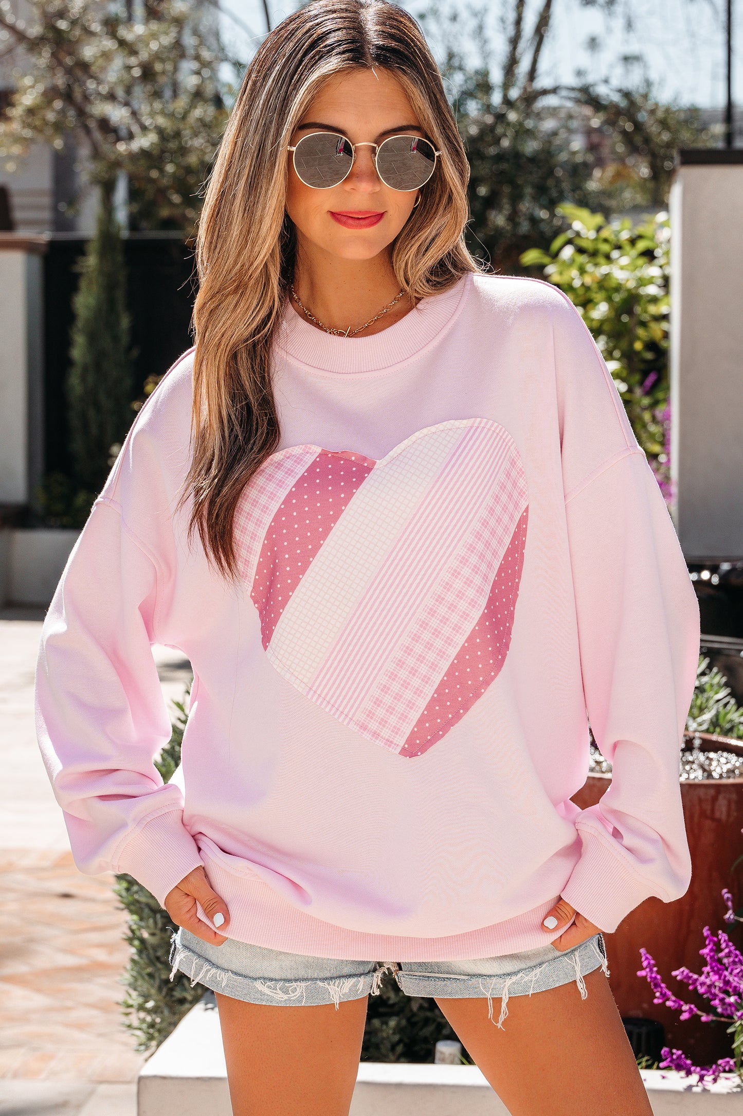 Light Pink Sweetheart Patchwork Oversize Sweatshirt