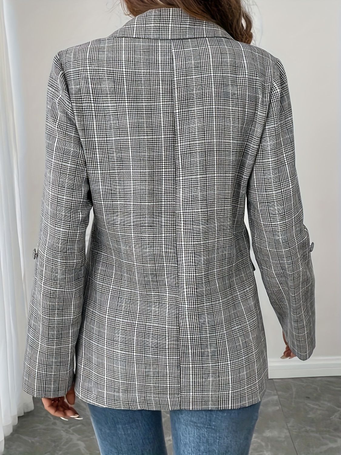 Blue Zone Planet | Single-Breasted Lapel Collar Plaid Blazer-TOPS / DRESSES-[Adult]-[Female]-2022 Online Blue Zone Planet