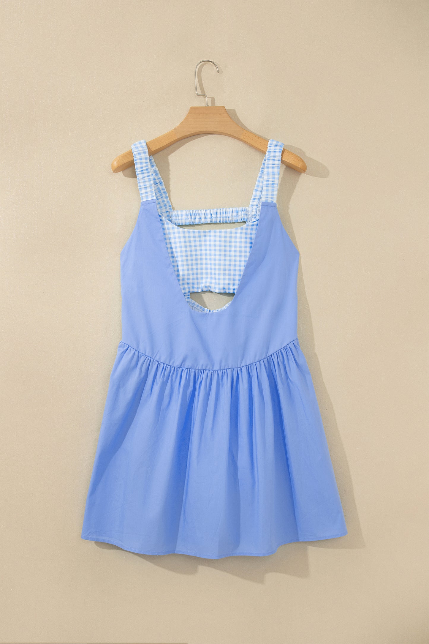 Yellow Cream Faux Two Piece Gingham Contrast Patchwork Loose Mini Dress-TOPS / DRESSES-[Adult]-[Female]-2022 Online Blue Zone Planet