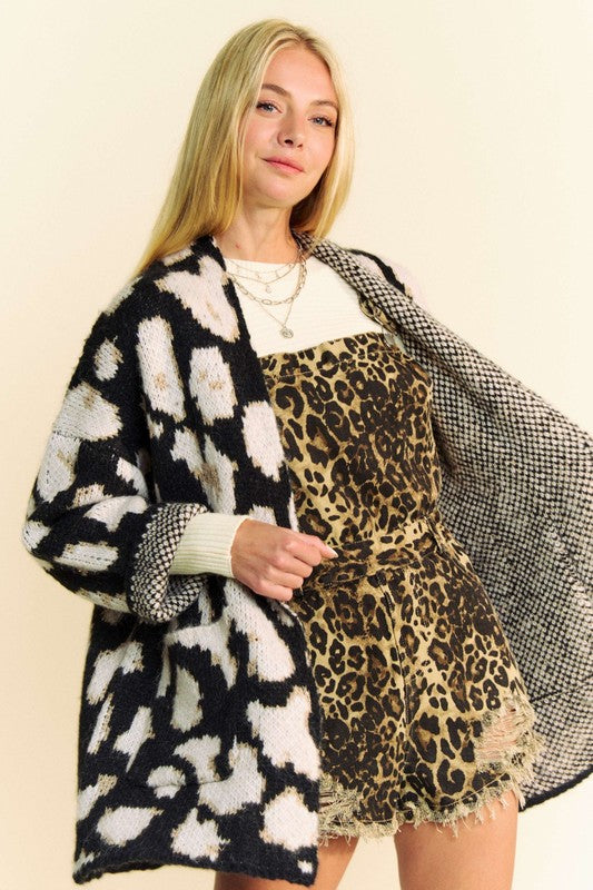 Davi & Dani Leopard Open Front Long Sleeve Cardigan-TOPS / DRESSES-[Adult]-[Female]-2022 Online Blue Zone Planet