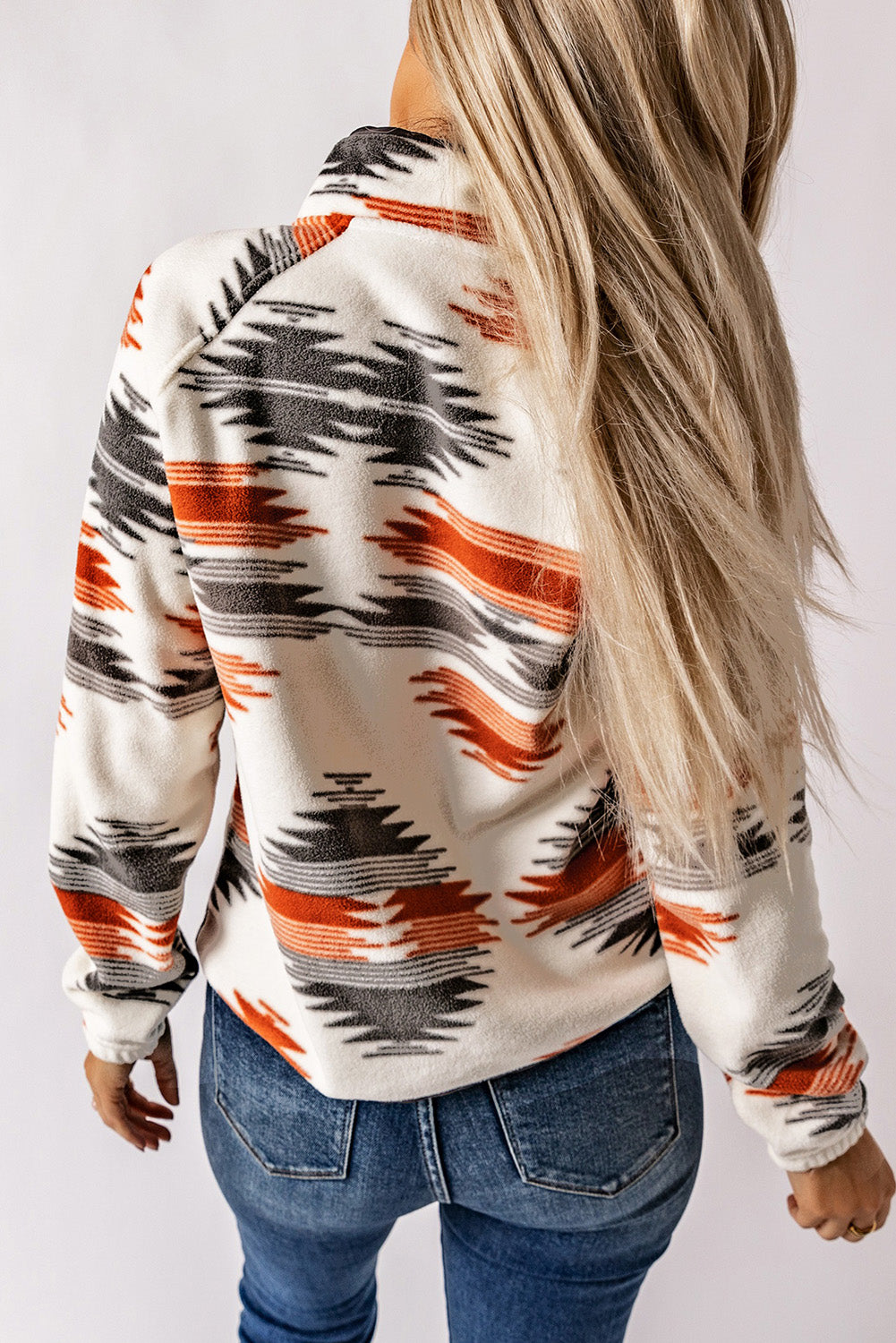 Multicolour Western Aztec Snap Buttoned Fleece Jacket-Outerwear/Jackets-[Adult]-[Female]-2022 Online Blue Zone Planet