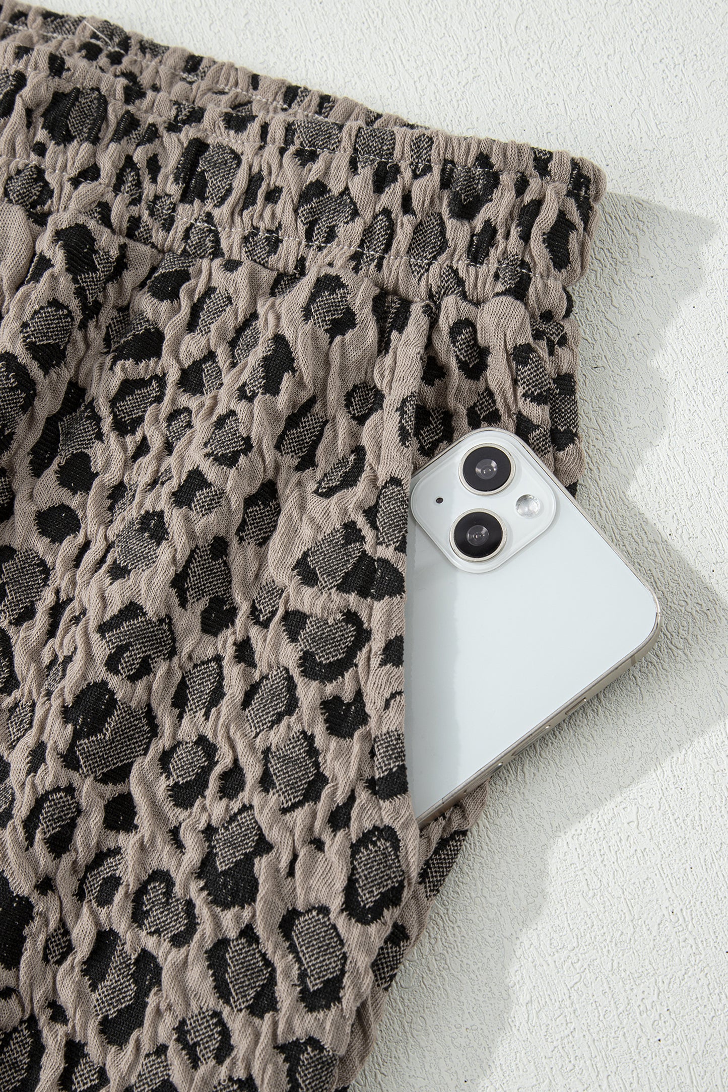 Khaki Jacquard Leopard Half Sleeve Jumper Wide Leg Pant Set-Two Piece Sets/Pant Sets-[Adult]-[Female]-2022 Online Blue Zone Planet