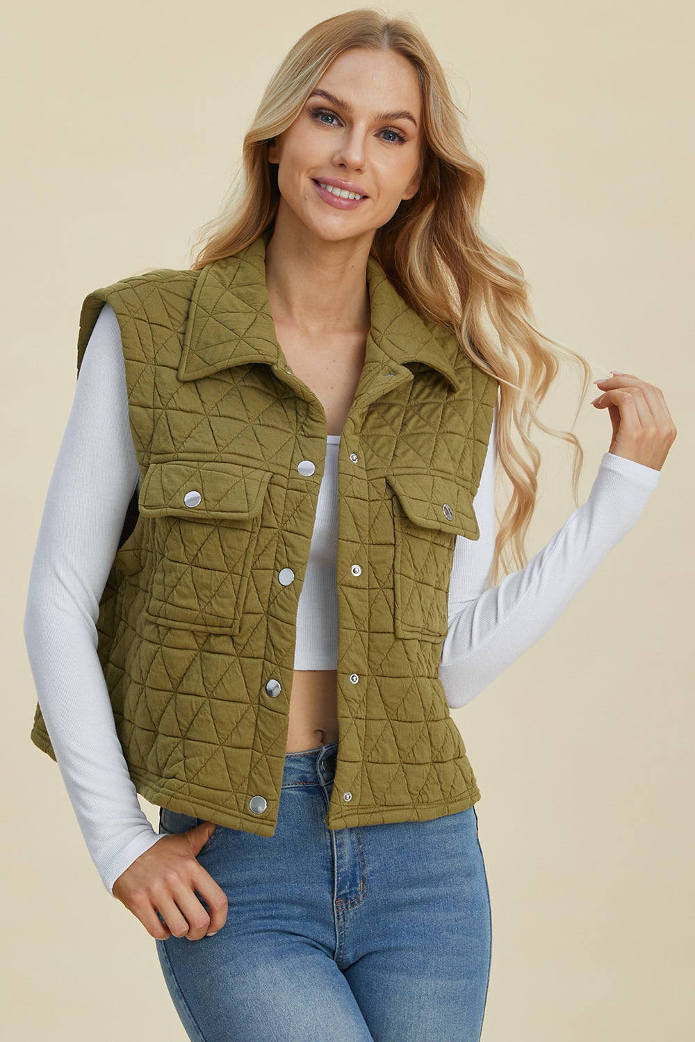 Double Take Full Size Pocketed Texture Snap Down Vest Coat-TOPS / DRESSES-[Adult]-[Female]-2022 Online Blue Zone Planet