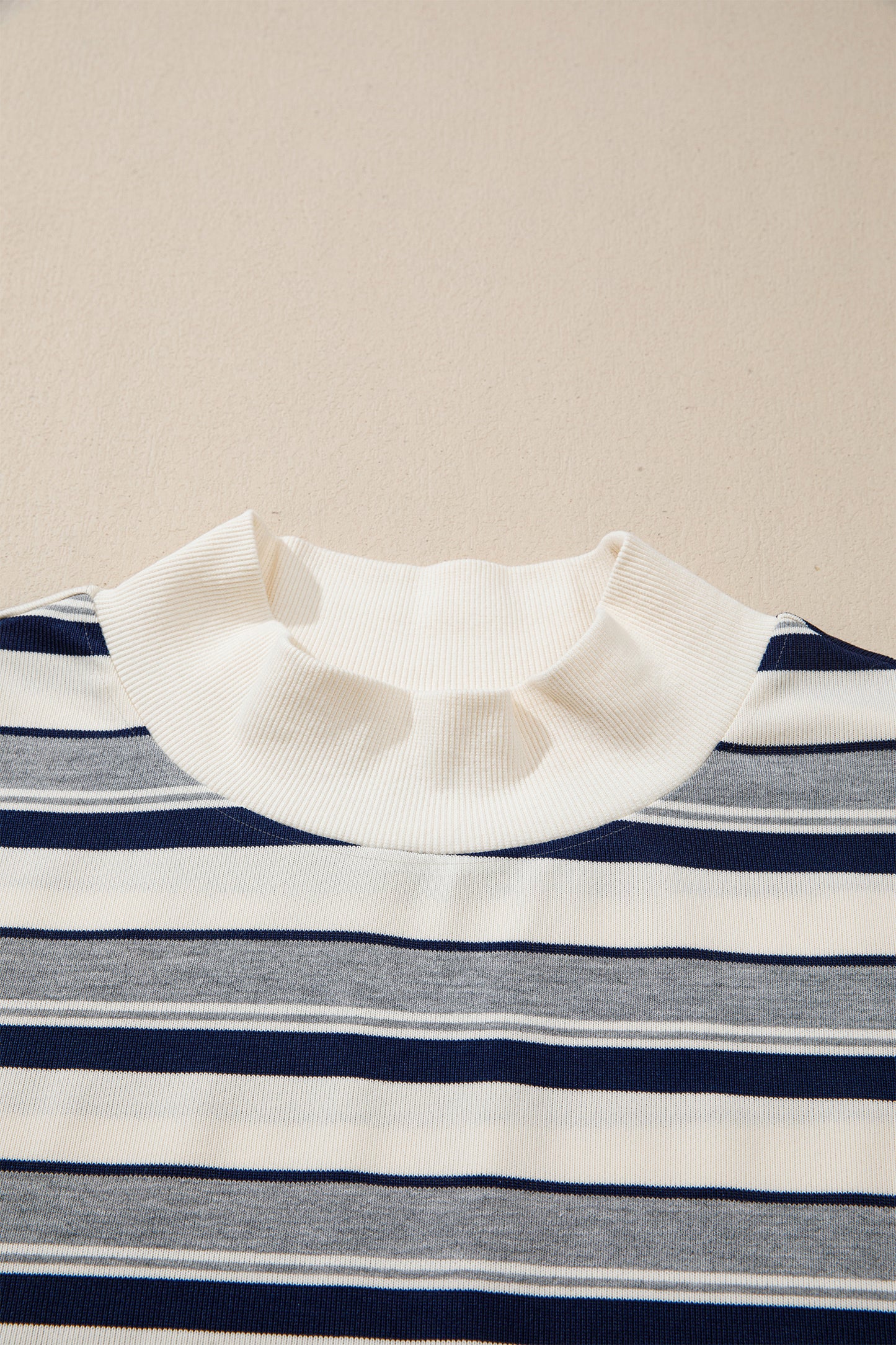 Blue Stripe Striped Ribbed Stand Neck Long Sleeve Shift Silhouette Sweatshirt-Tops/Sweatshirts & Hoodies-[Adult]-[Female]-2022 Online Blue Zone Planet