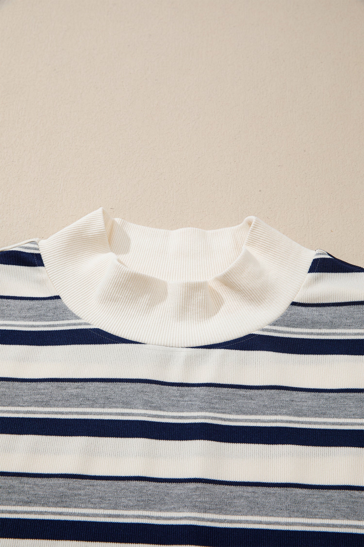 Blue Stripe Striped Ribbed Stand Neck Long Sleeve Shift Silhouette Sweatshirt-Tops/Sweatshirts & Hoodies-[Adult]-[Female]-2022 Online Blue Zone Planet