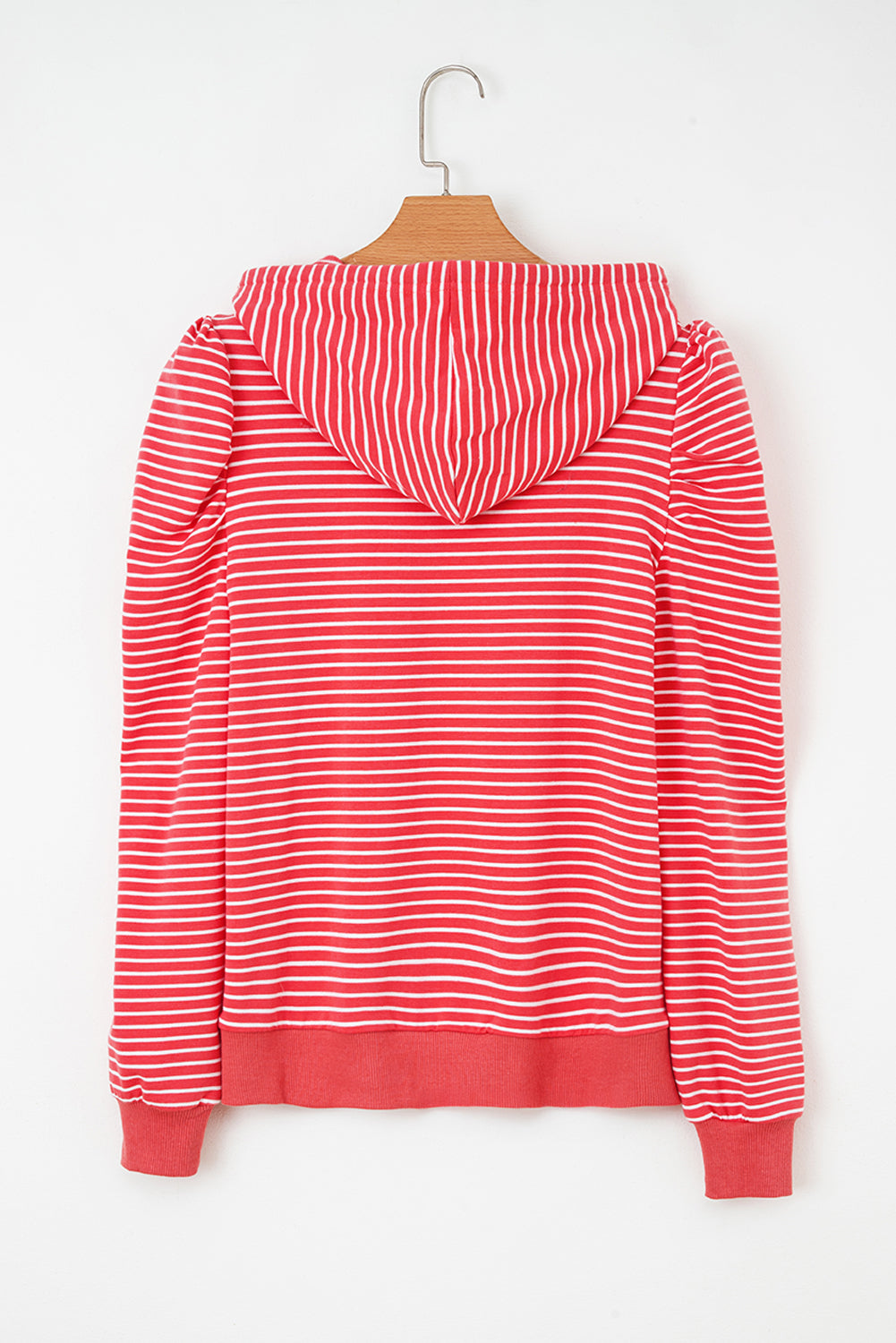 Red Stripe Puff Sleeve Stripe Hoodie-Tops / Dresses-[Adult]-[Female]-2022 Online Blue Zone Planet