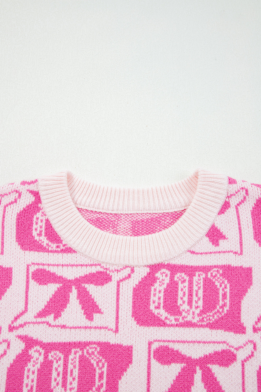 Pink Bows & Horseshoes Pattern Western Fashion Print Sweater-TOPS / DRESSES-[Adult]-[Female]-2022 Online Blue Zone Planet