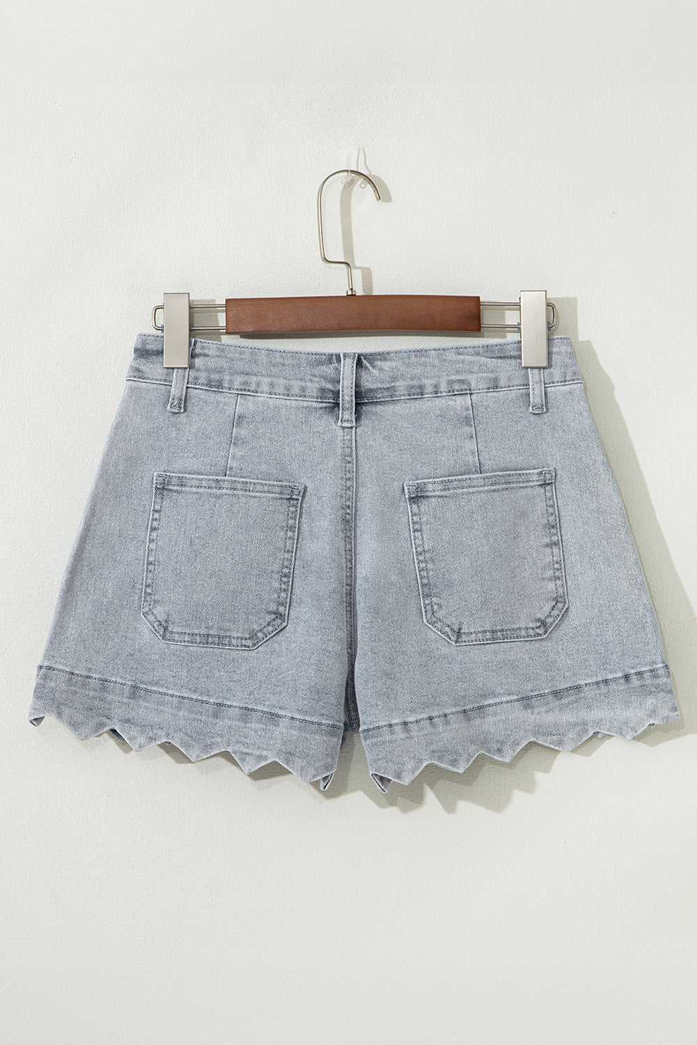 Dusk Blue Scalloped Hemline Acid Wash High Waist Denim Shorts-Bottoms/Denim Shorts-[Adult]-[Female]-2022 Online Blue Zone Planet