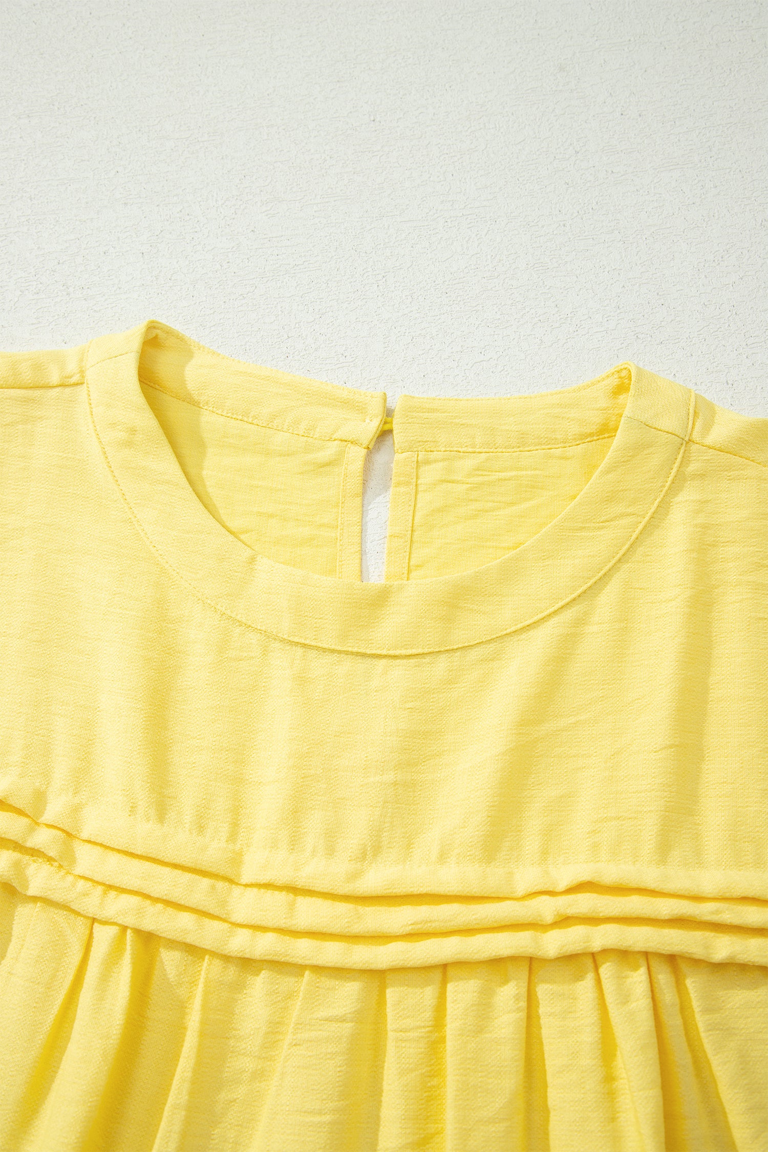 Yellow Cream Tie Half Sleeve Pleated Detail Babydoll Blouse-Tops/Blouses & Shirts-[Adult]-[Female]-2022 Online Blue Zone Planet