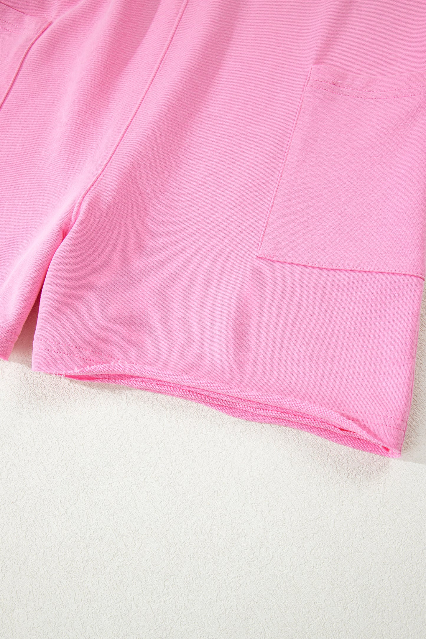 Pink Solid Color Raw Edge Half Sleeve Pocketed Loose Romper-Bottoms/Jumpsuits & Rompers-[Adult]-[Female]-2022 Online Blue Zone Planet