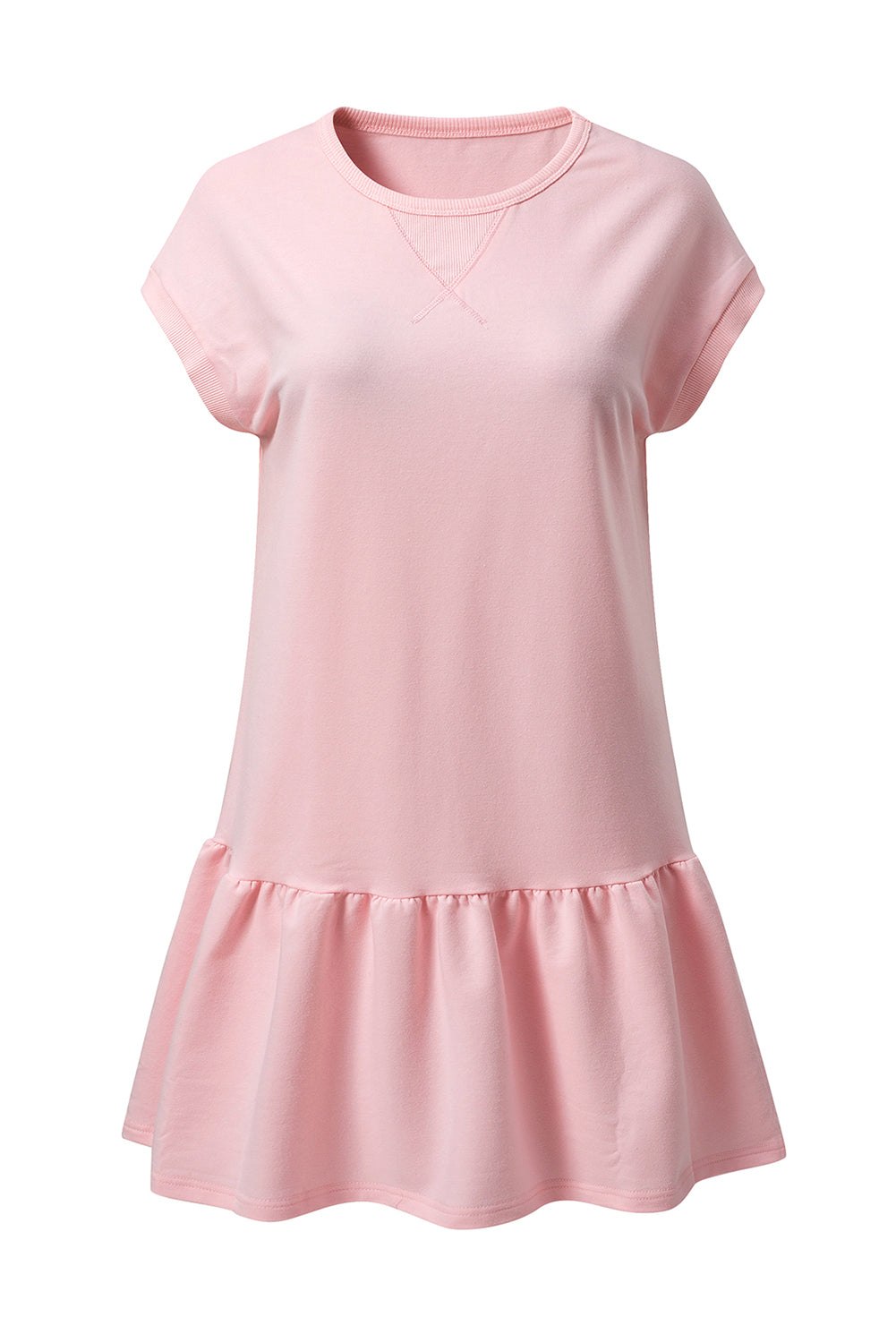 Apricot Pink Solid Color Cap Sleeve Drop Waist T Shirt Dress-TOPS / DRESSES-[Adult]-[Female]-2022 Online Blue Zone Planet