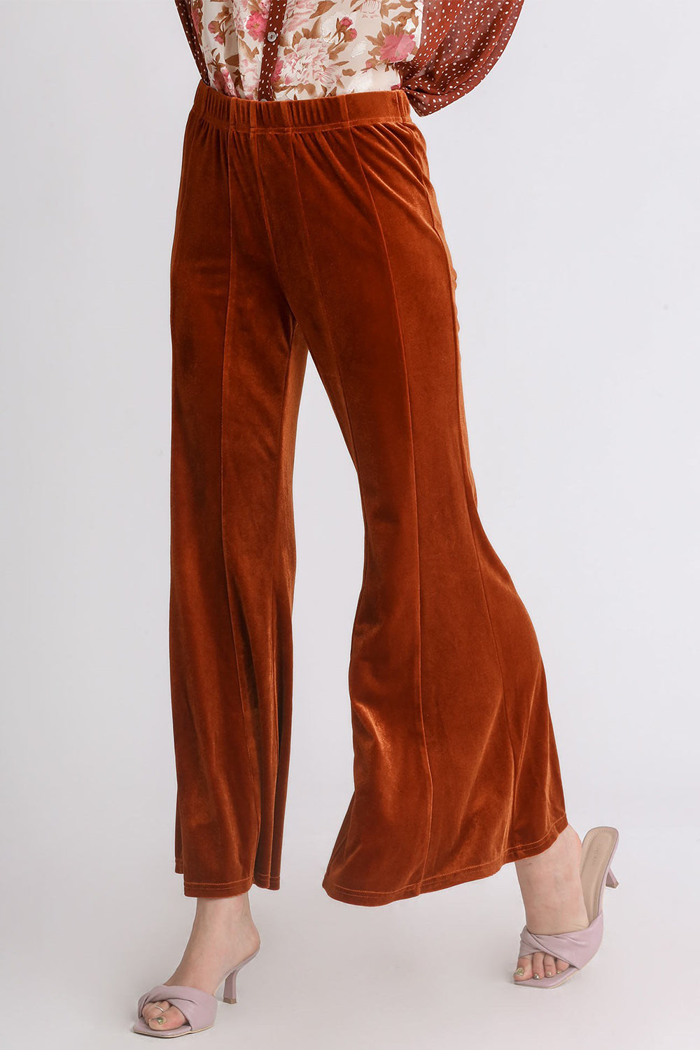 Umgee High Rise Elastic Waist Flare Pants-BOTTOMS SIZES SMALL MEDIUM LARGE-[Adult]-[Female]-Terracotta-S-2022 Online Blue Zone Planet